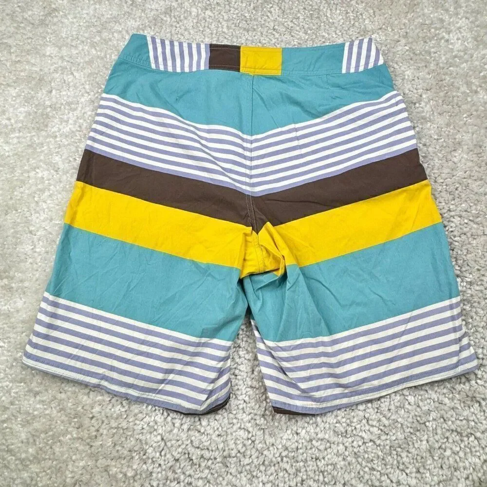Patagonia Wavefarer Board Shorts Blue Yellow Striped 34